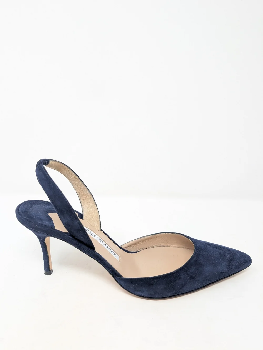 Manolo Blahnik Carolyne Blue Suede Slingback Pumps Heels Size 36.5